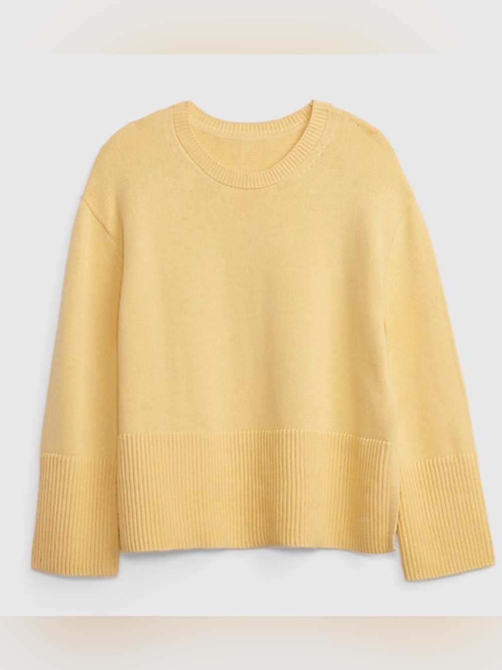 GAP Women's Yellow Crewneck Split Hem Sweater - XXL - 100% Cotton